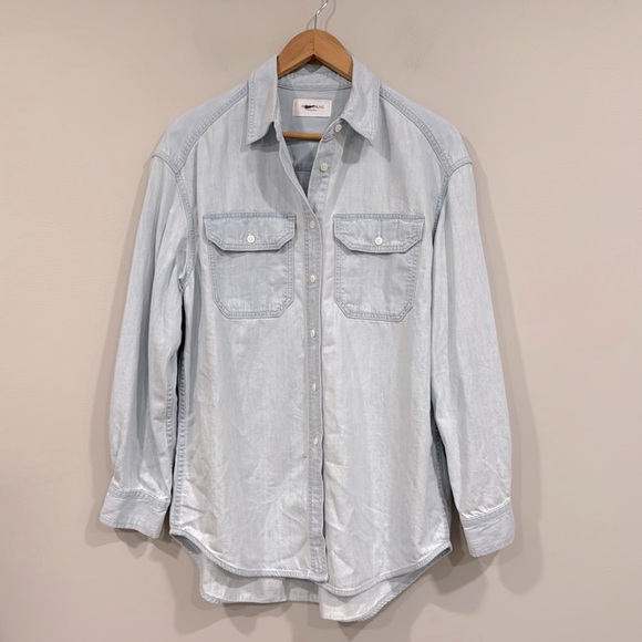 Madewell Alexa Chung Light Blue Oversized Long Sleeve Button Denim Shirt S NWT - Picture 2 of 5